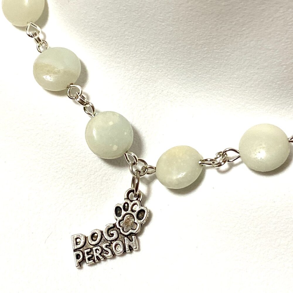 Genuine Pale Green Serpentine Short Necklace, Gemstone & Dog Person Paw Print